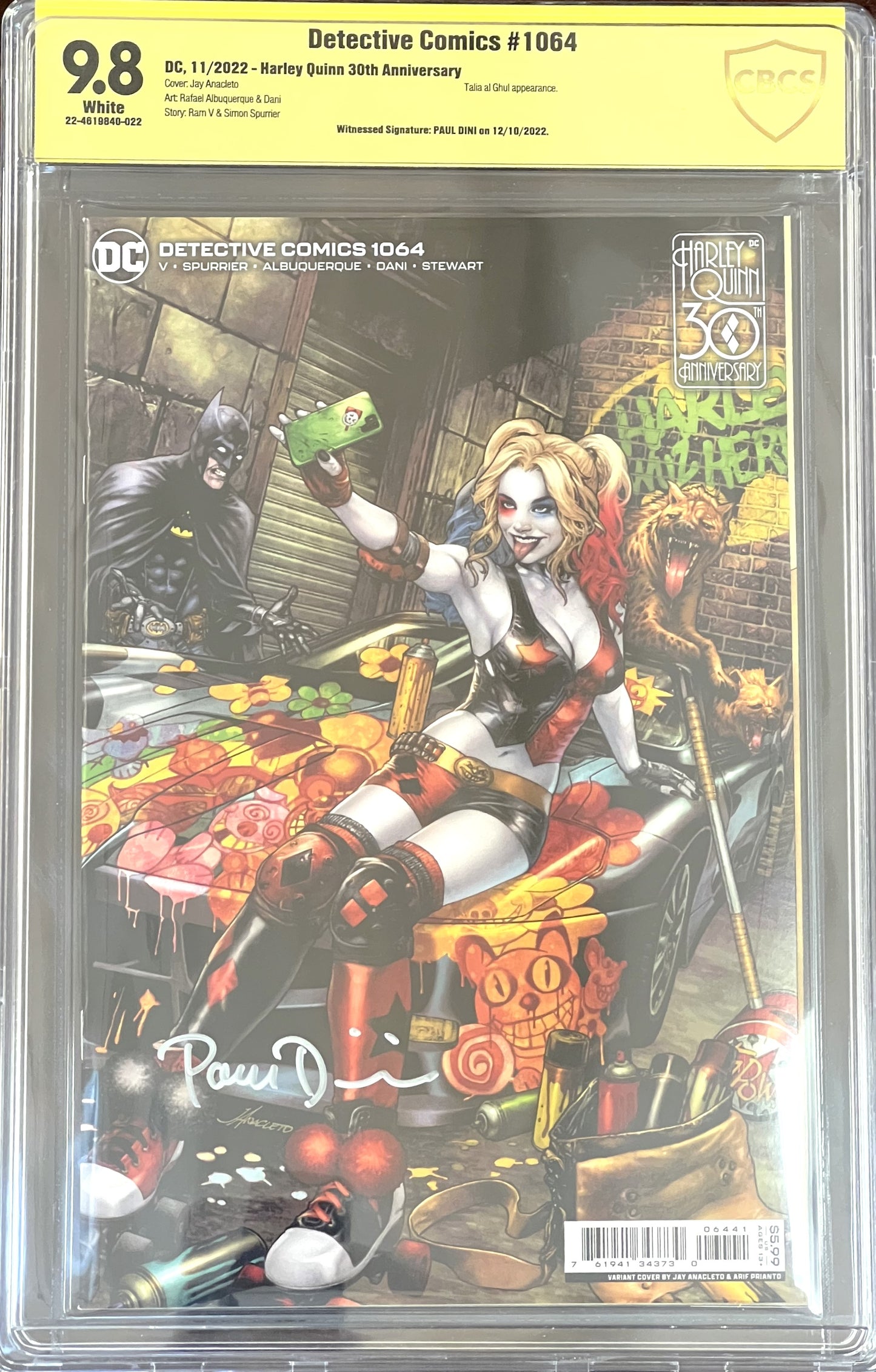 Detective Comics #1064 Harley Quinn Variant. Signed by Paul Dini. CBCS 9.8.
